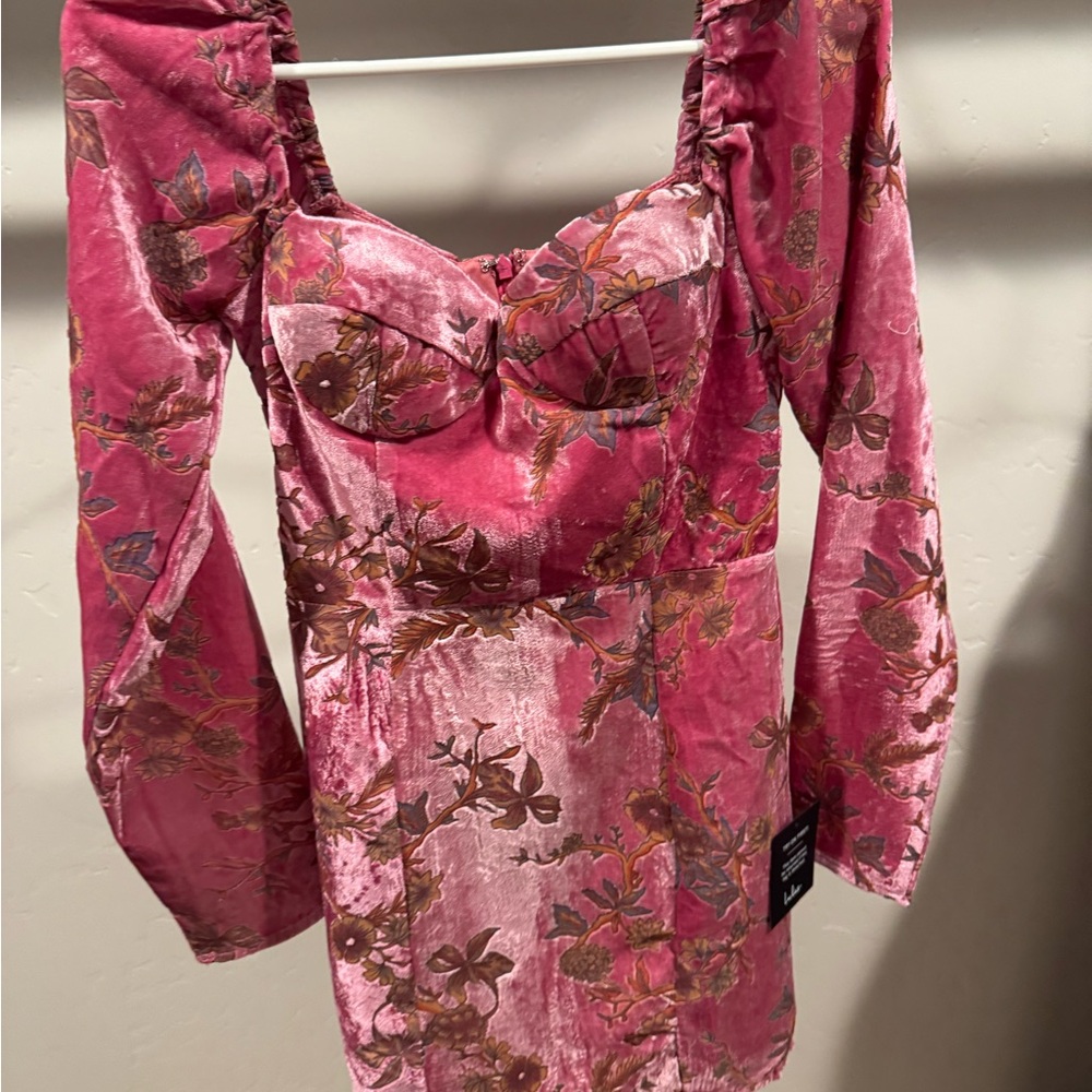 Lulu's Pink Floral Velvet Dress